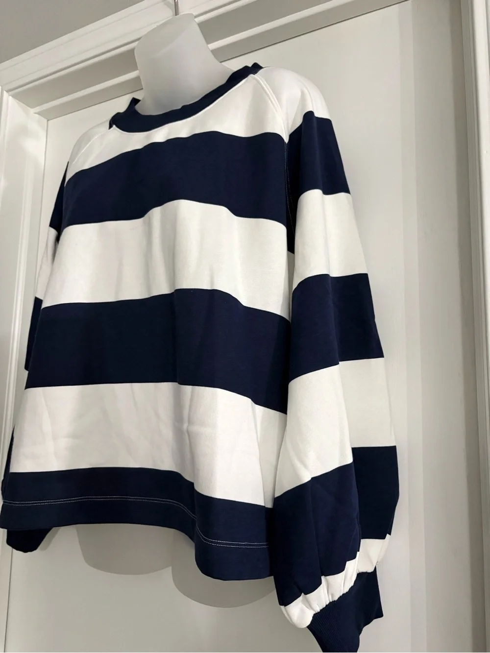 Classic Navy and White Striped Crewneck Sweatshirt Nautical Size L NWOT - Picture 2 of 7